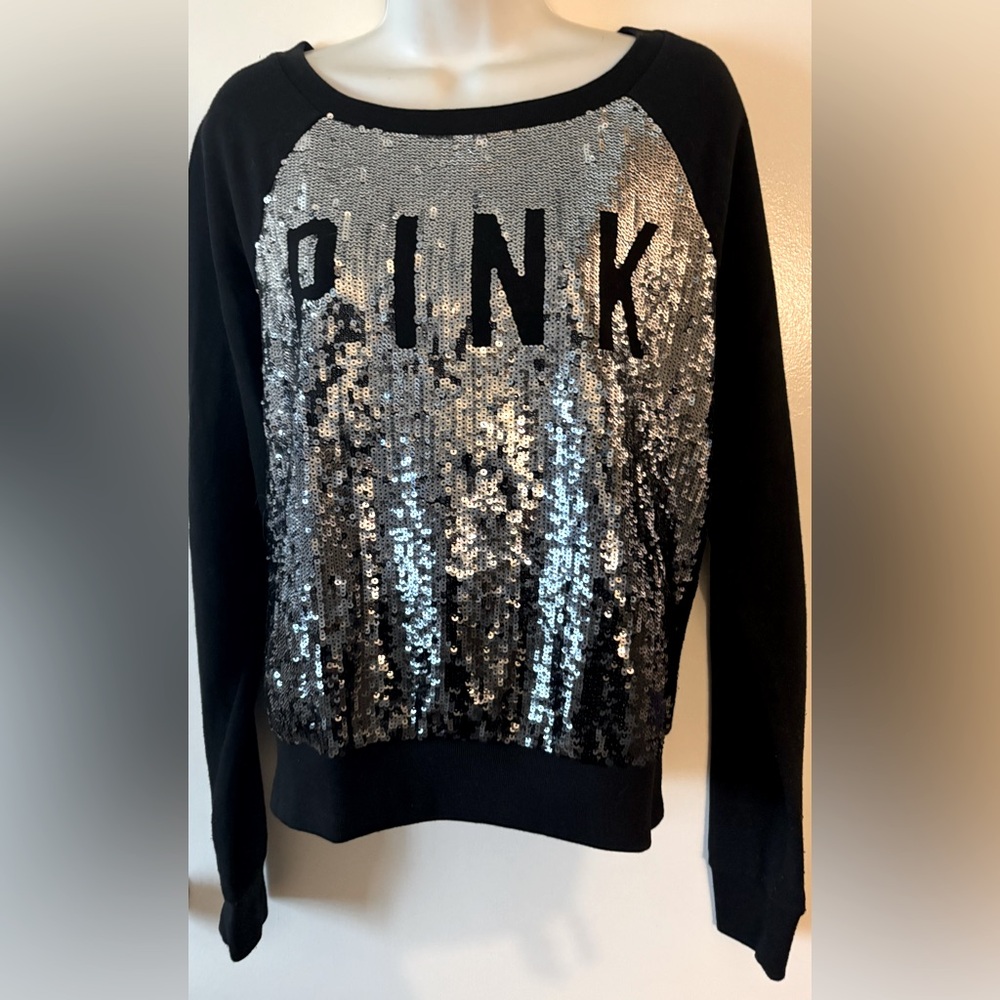 Victoria’s Secret Sequins Sweatshirt Black & silver NWTS size small -RARE-